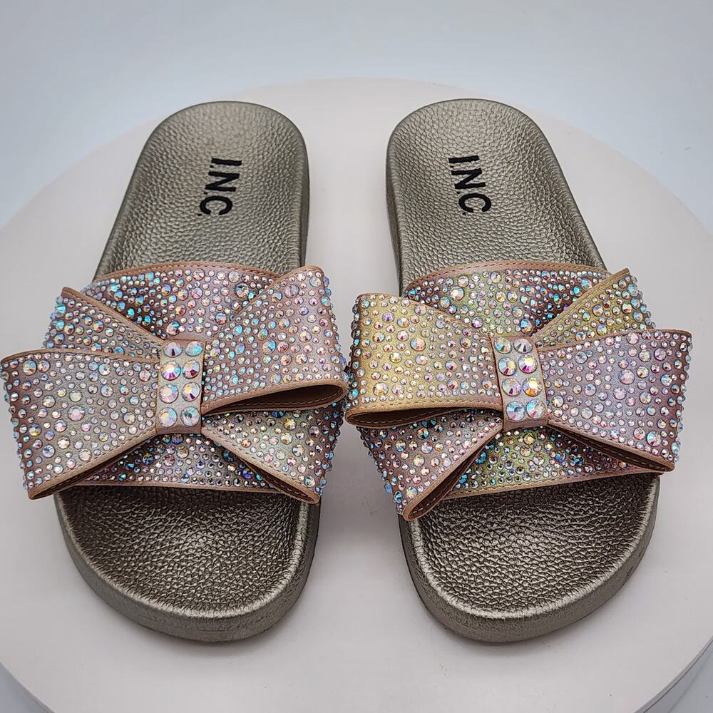 NEW - I.N.C. International Concepts Peymin76 AB Bow Rhinestone Slide Sandals 7 M - Picture 7 of 9